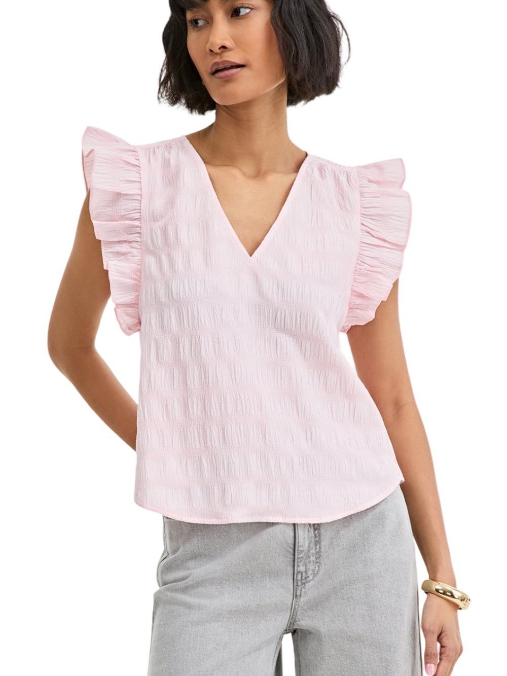 🩰 On 34th Light‎ Pink Women's Textured Sleeveless Ruffle Femme Top 🩰